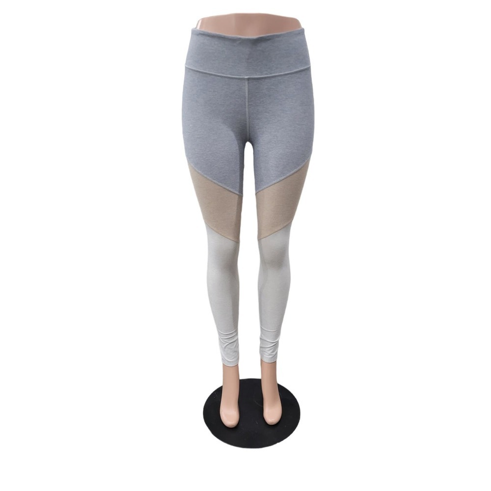 Outdoor Voices Spring 7/8 Color Block Athletic Leggings Blue Tan Grey Size Small